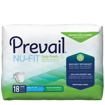 Prevail Nu-Fit Adult Briefs with Tabs, Maximum